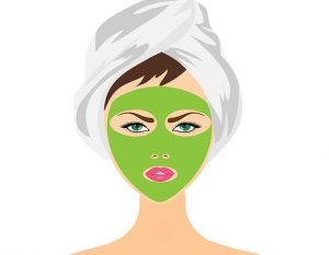 woman with green face mask