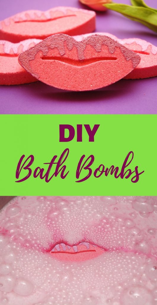 DIY bath bomb recipe that foams and floats. Pink lip bath bombs