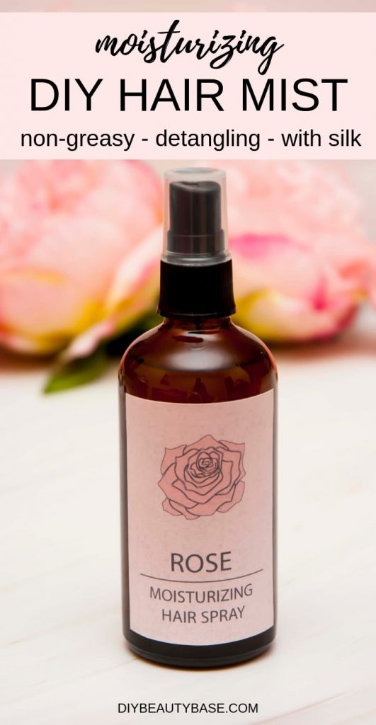 DIY hair moisturizer spray with rose water and aloe vera and free printable rose label
