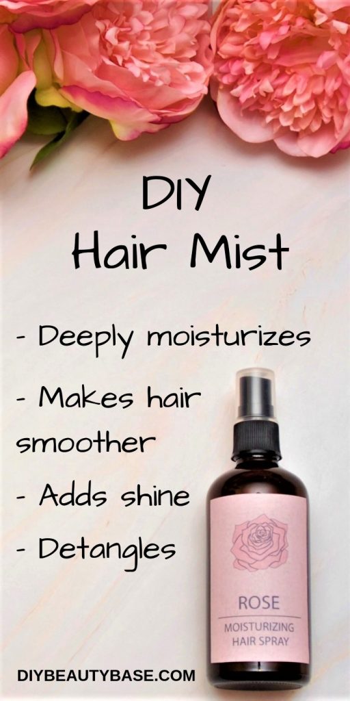 Homemade hair spray for dry hair with aloe vera and rose water in pink spray bottle with hair mist benefits