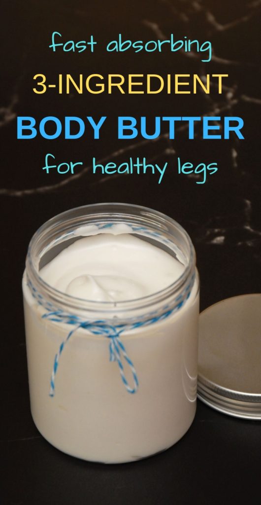 A jar of mango body butter recipe for healthy legs that is non-greasy