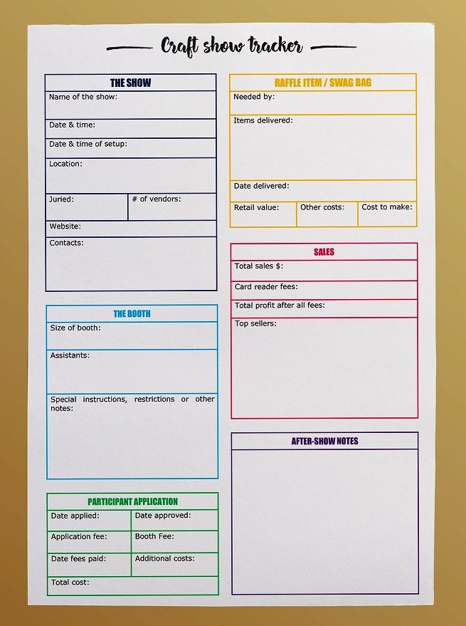Free Printable Craft Fair Tracker For Organization And Tracking Diy Beauty Base