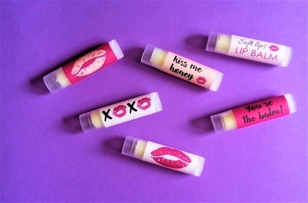 variation of 6 DIY lip balms with handmade lip balm labels