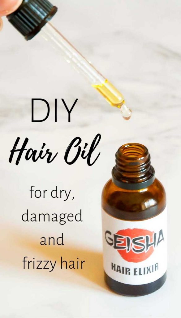 Hair oil blend in a bottle for dry and damaged hair.