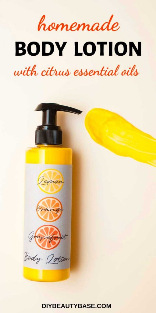 Easy homemade body lotion recipe with citrus essential oils suitable for summer