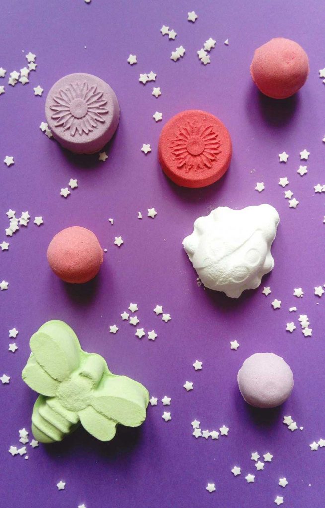 Different shapes of bath bombs for kids