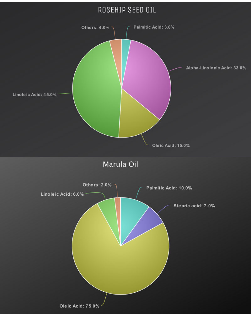 fatty acid comparison of rosehip seed oil and marula oil