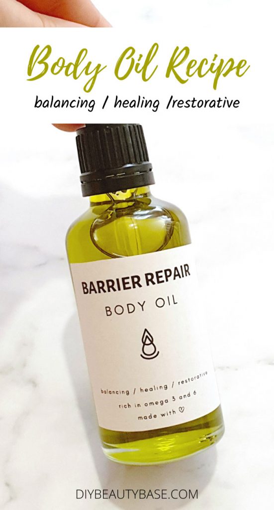  DIY body oil with a printable label on it