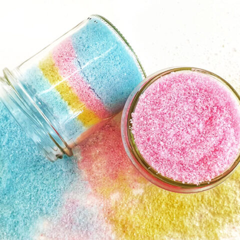 colorful DIY fizzing bath salts