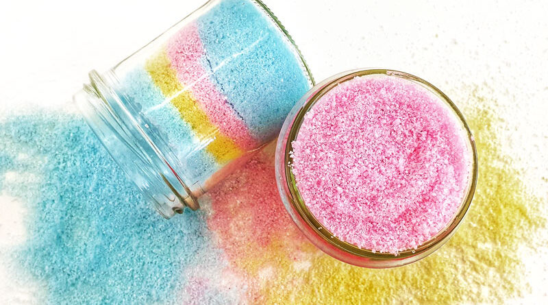 colorful DIY fizzing bath salts