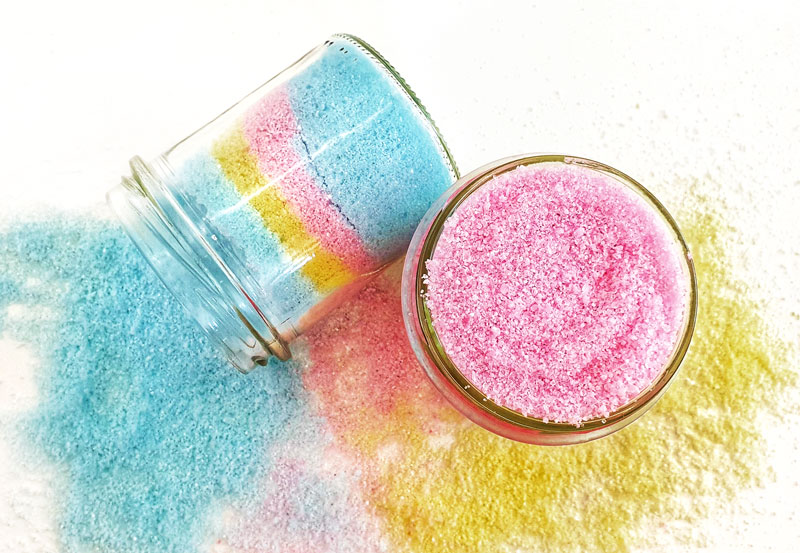 colorful DIY fizzing bath salts