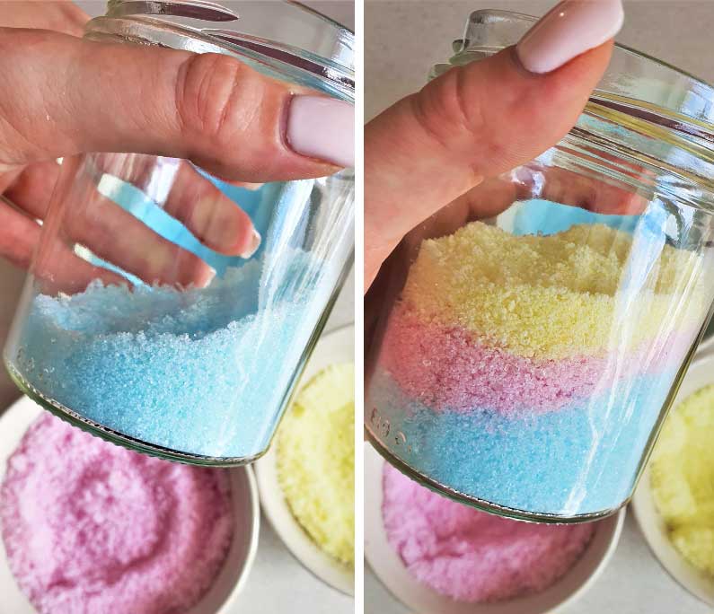 layering bath salts of different colors