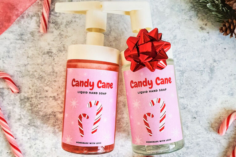 DIY Christmas Hand Soap [Free Candy Cane Labels] - DIY Beauty Base