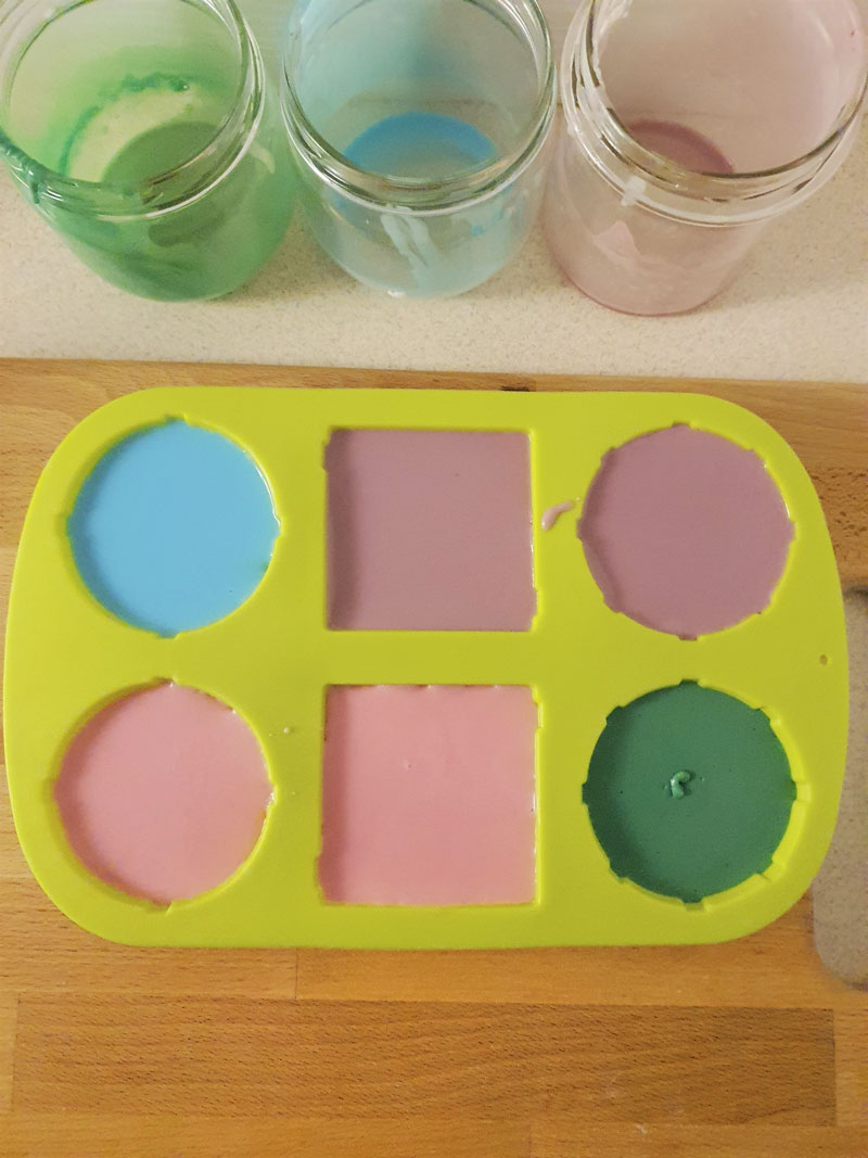 colorful melt and pour soap in a soap mould