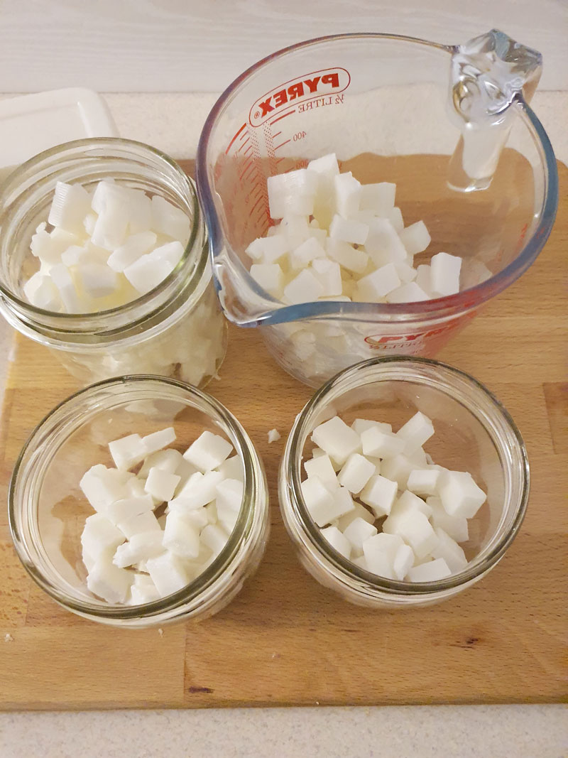 soap chunks in separate glass jars