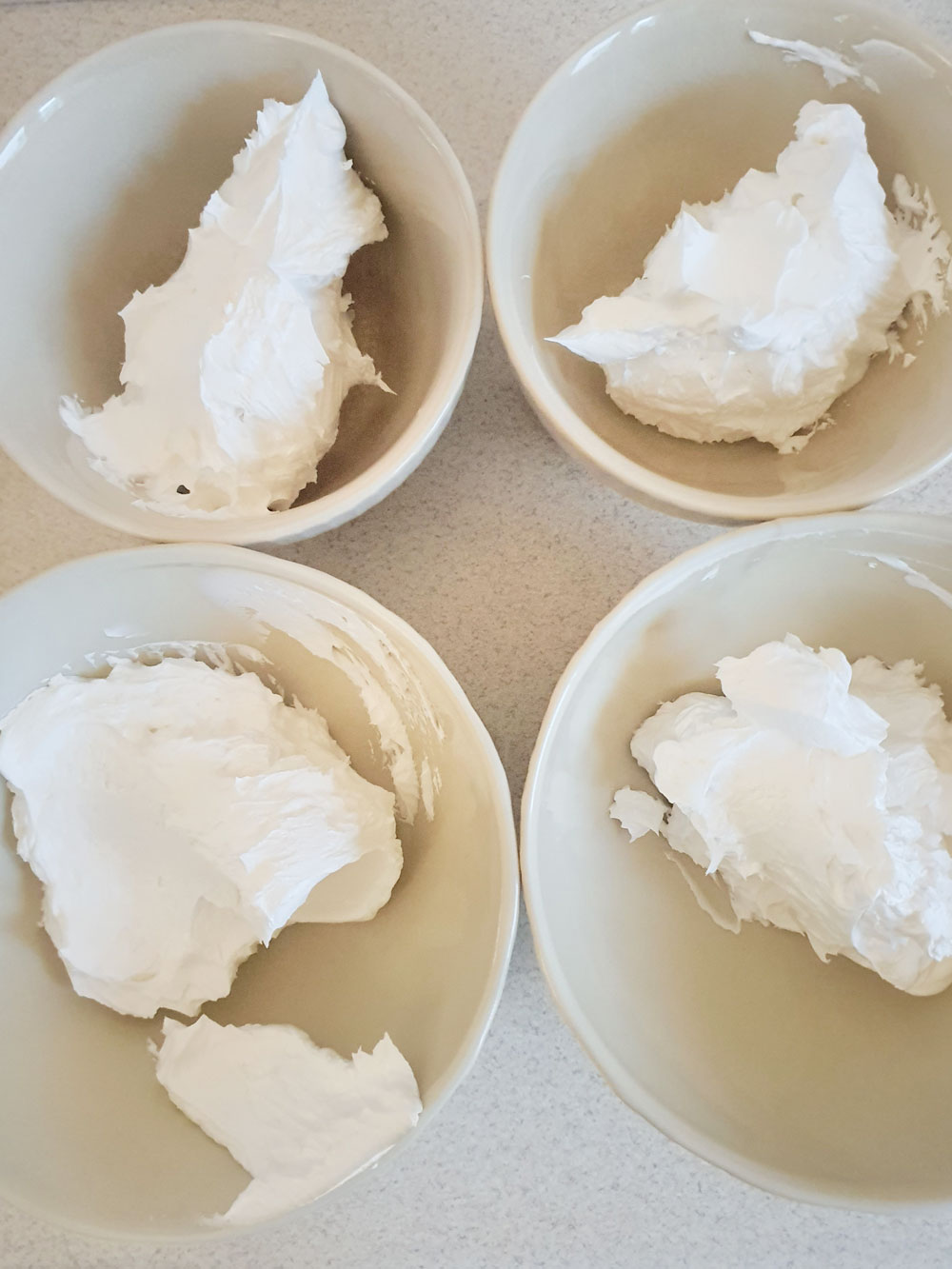 splitting whipped soap into 4 batches