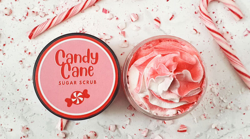 candy cane sugar scrub with free printable labels