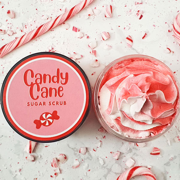 candy cane sugar scrub in red and white