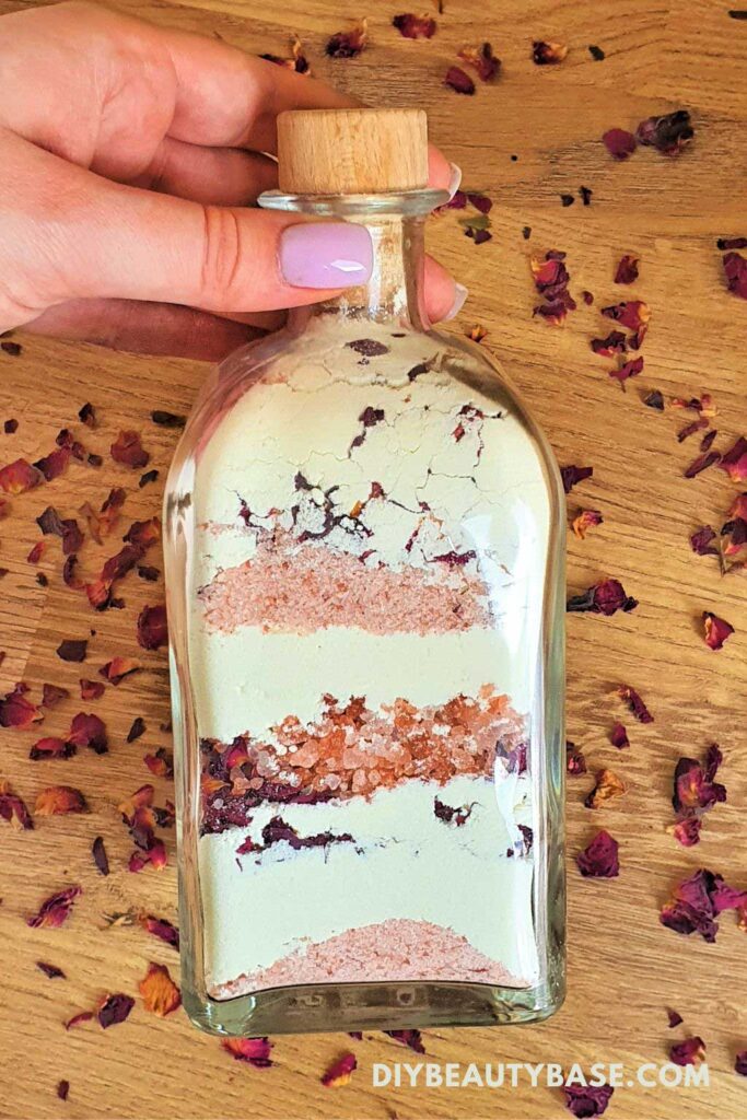 Homemade rose milk bath soak with sensual essential oils for self love spa experience