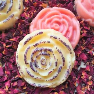 rose shaped lotion bars wit dried rose petals