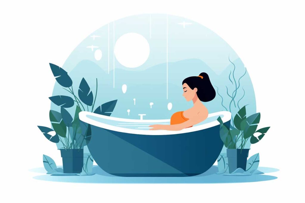 woman soaking in a herbal rosemary bath for glowing skin